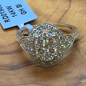 Halo 14K white gold ring HPHT diamonds G-H SI